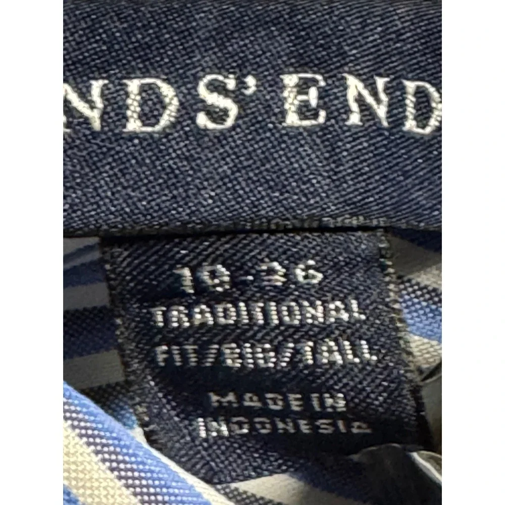 Lands End Mens 19-36 Big & Tall No Iron‎ Supima Cotton  Oxford Shirt Blue 3X